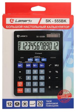 Калькулятор наст. Lamark SK-555BK (14 разр., 2 питания 143x193x38.4 мм) черный