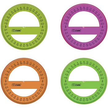 Транспортир пластик 10 см. 360 град. флуоресцентный Стамм