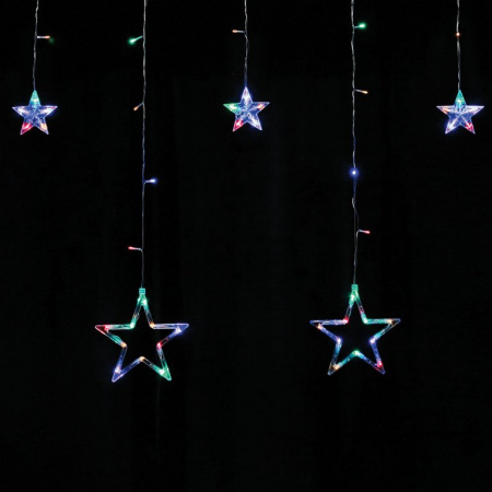 Гирлянда комнатная Бахрома "Звезды" 3м*0,5м, 108 цветных ламп, мерцание, прозрачная нить, 220 В