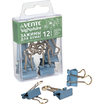 Зажим для бумаг 19 мм синий deVENTE "sigNATURE" в пластиковом боксе (12шт/уп)