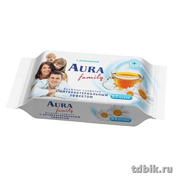 Салфетки влажные 120 шт/уп Aura "Для всей семьи" с антибак. эффектом с крышкой