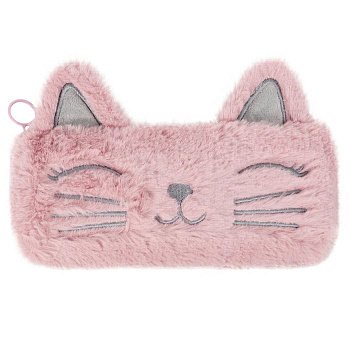 Пенал  для девочки Darvish "Котик" 22,5* 15 см, розовый меховой