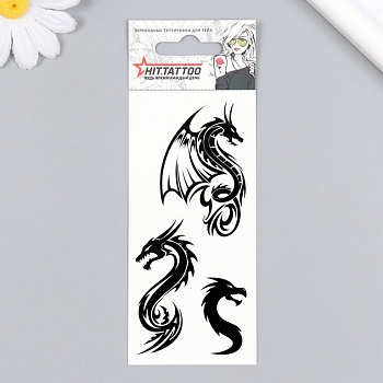 Наклейка-тату  "Драконы", 5,6х12 см, черный