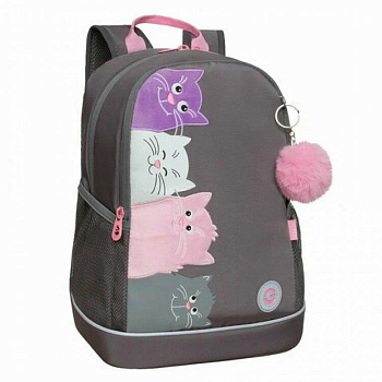 Рюкзак школьный для девочки Grizzly 28*38*18 см, серый