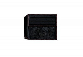 Зажим для денег D.Morelli "Амадей" с монетником, нат.кожа, черный