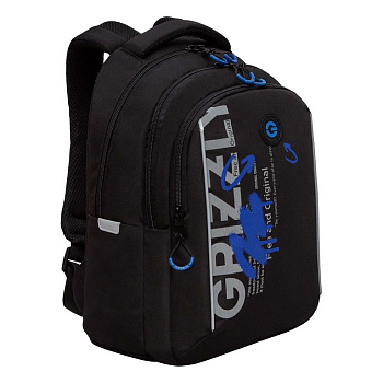 Рюкзак школьный для мальчика Grizzly 27*40*20 см, черный/синий
