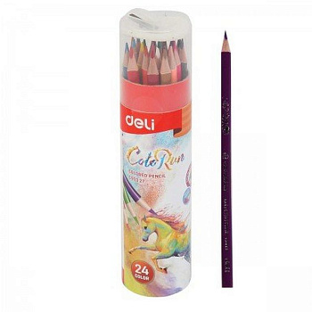 Набор карандашей  24 цв. трехгранные Deli ColoRun в пластик. тубусе+точилка