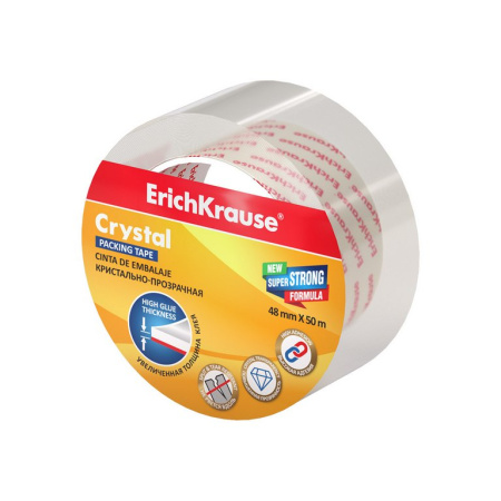 Скотч прозрачный 48 мм *50 м, 55 мкм ErichKrause Crystal, повышенной прозрачности.