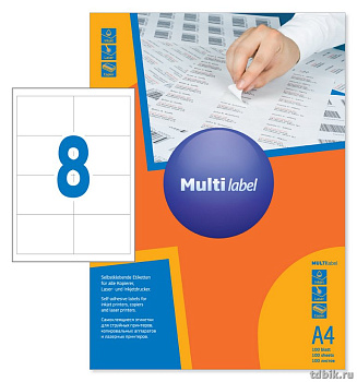Этикетки самоклеящиеся А4 97*67,7, 8 этикеток, прямоуг. края, белые, MultiLabel