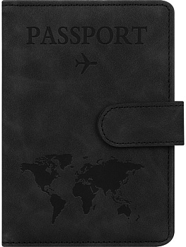 Обложка для паспорта MILAND "Бархат" с отделениями для карт на магните кожзам, черная