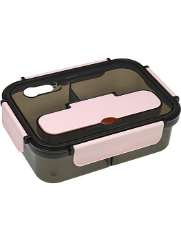 Ланч-бокс 1100 мл (с приборами, два отделения) розовый "Время обеда"