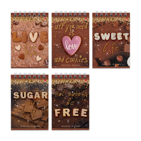 Блокнот А7  40л.,  68*101 мм, на гребне Альт "SWEET LIFE" 5 видов