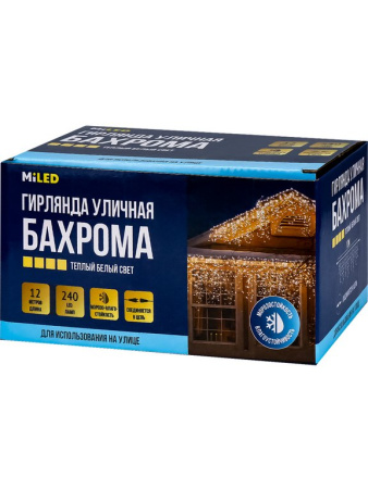 Гирлянда уличная 12м, 240 теплых ламп, 1 режим, прозрачная нить (соединяется в цепь)