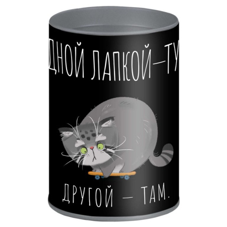 Копилка-подставка для канцелярских принадлежностей "СЕРЫЙ КОТ" 10,4х7,5х7,5 см, металл