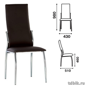 Стул для столовых, кафе, дома "Martin", хром. каркас, кож.зам темно-коричневый