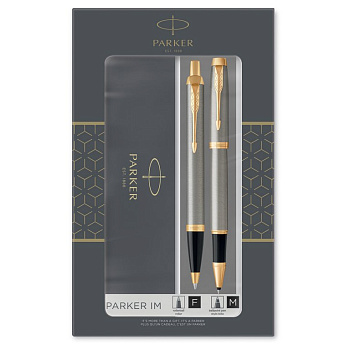 Набор подарочный Parker "IM Brushed Metal GT" (ручка шарик. 1мм и ручка-роллер 1мм, корп. серебро)