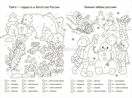 Раскраска по цифрам А4 патриотическая "Широка и величава Родина моя" (5-8 лет) 8 стр. Учитель