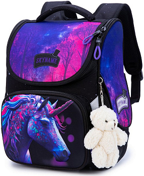 Ранец для девочки SkyName "Единорог" (брелок мишка) 26*34*14см