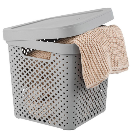 Корзина для хранения пластик. 20л. с крышкой 31*31*30 см цв. серый шторм