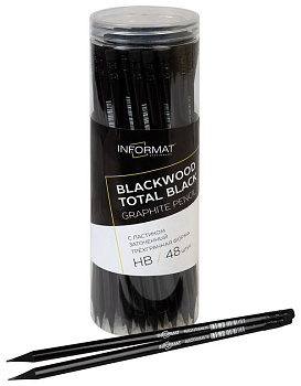 Карандаш ч/г HB трехгранный inФормат TOTAL BLACK BLACKWOOD, с ластиком (черное дерево)