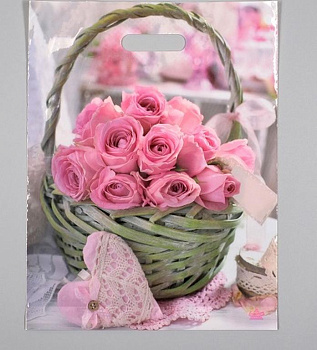 Пакет пробивной 31*40см (60 мкм) "Корзина роз" ПВД