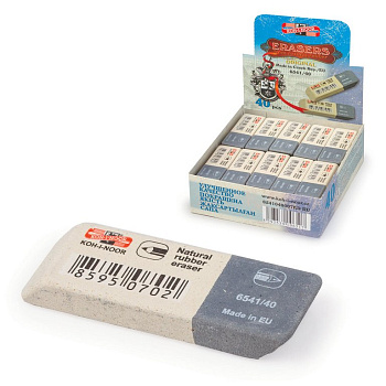 Ластик KOH-I-NOOR 57х19,5х8 мм комбинированный бел/сер для графита, чернил, туши, печатн. машинок