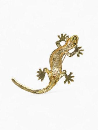 Брошь металл "Ящерица" зелёная в золоте