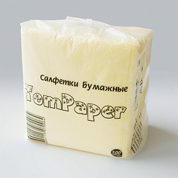 Салфетки цветные желтые 23х23 TomPaper, 100 шт/уп