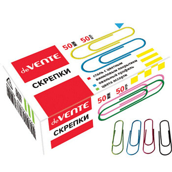 Скрепки 50 мм 50 шт/уп цветные deVENTE