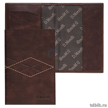 Обложка для паспорта D.Morelli "Бонд" с отделениями для карт, нат. кожа, коричневая