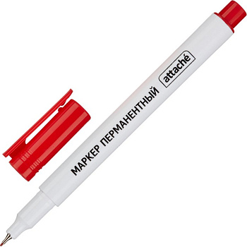 Маркер перманентный  0,5 мм Attache красный, супертонкий метал. наконечник