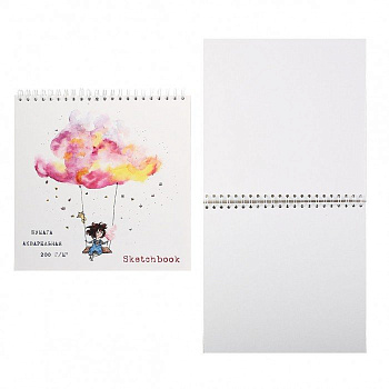 Скетчбук 190*190 мм, 20л. гребень "QUADRO BIG AQUARELLE" для акварели, 200г/м2