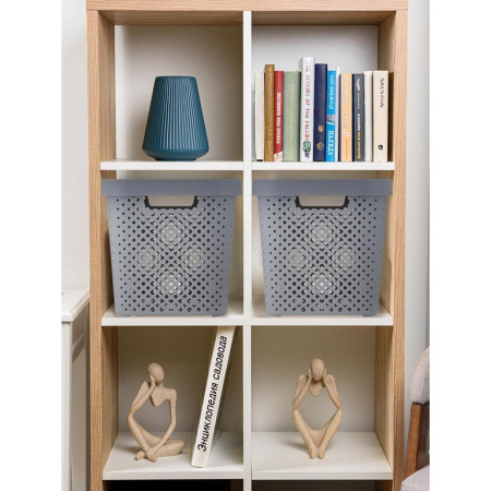 Корзина для хранения пластик. 20л. с крышкой 31*31*30 см цв. серый шторм