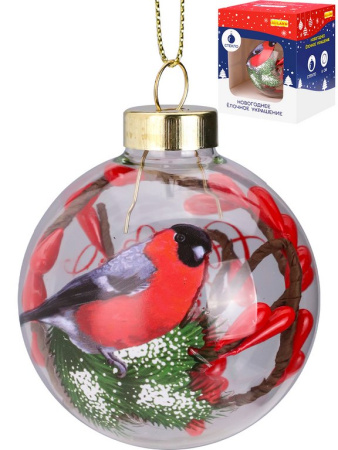 Елочный шар стеклянный  60мм "Морозный снегирь"