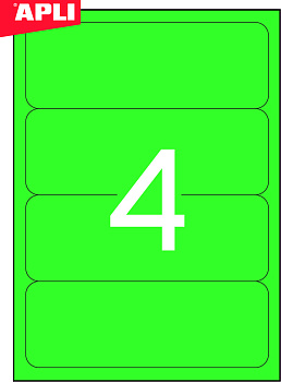 Этикетки самоклеящиеся А4 190*61, 4 этикетки, скруглен. края, зеленые, Apli