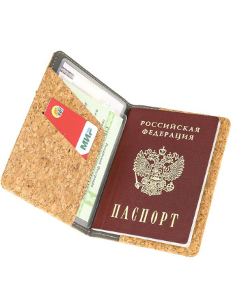 Обложка для паспорта MILAND "Стиль" пробковая с отсеком для карт