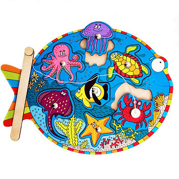 Игра развивающая Магнитная рыбалка "Морская" 3+ (дерево) Сибирские Игрушки