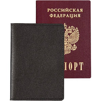 Обложка для паспорта Casual кожзам, черная 10*14 см