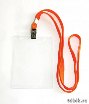 Бейдж вертикальный  87*120мм (вставка 81*102мм) на оранжевой ленте 90см ДПС