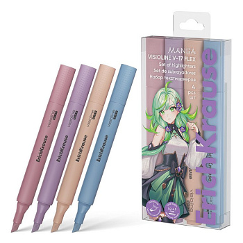 Набор текст-маркеров  4 шт пастельные цвета ErichKrause V-17 "Mini Flex Manga" 1-5мм