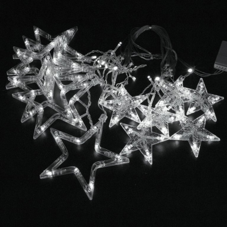 Гирлянда комнатная Бахрома "Звезды" 3м*0,5м, 108 белых ламп, прозрачная нить, 220 В