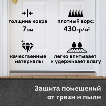 Коврик придверный влаговпитывающий 120*150 см "Ребристый" серый