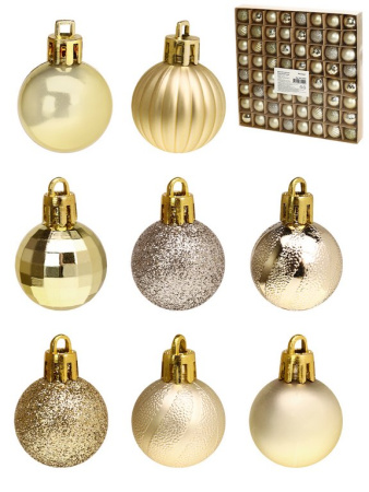 Набор шаров  цвет золото  30 мм 64 шт "Волшебство" (ассорти)