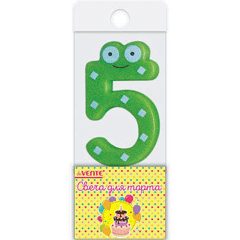 Свеча для торта "Цифра  5" Смешная, с рисунком, 6,1x3,9x0,85 см