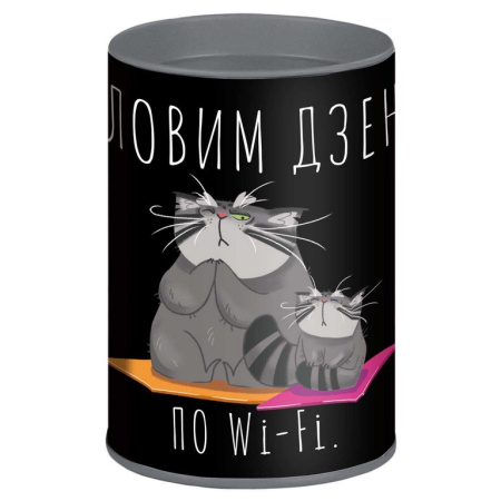 Копилка-подставка для канцелярских принадлежностей "СЕРЫЙ КОТ" 10,4х7,5х7,5 см, металл