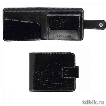 Портмоне Faetano "Геккон" малое, с хлястиком, нат. кожа, черный