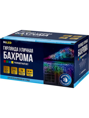 Гирлянда уличная 12м, 240 цветных ламп, прозрачный провод, 1 реж. (соединяется в цепь)
