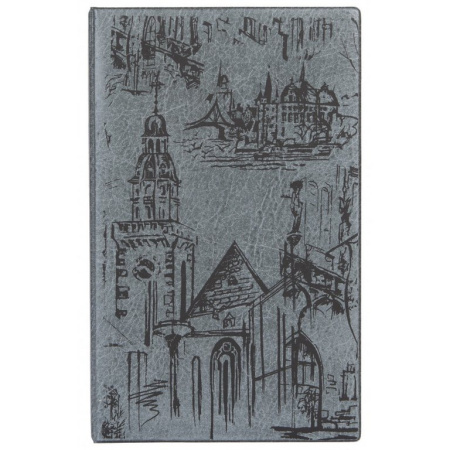Алфавитная книжка 130*190 мм с файлами для визиток (серый с городом)