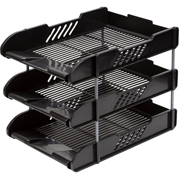 Лоток горизонтальный тройной Attomex с пластиковыми стержнями, черный